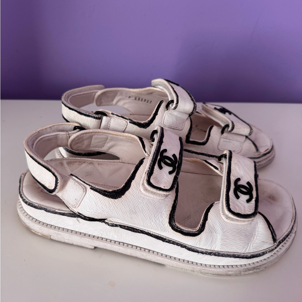 Chanel White Dad Sandals with Black Trim - Picture 13 of 14